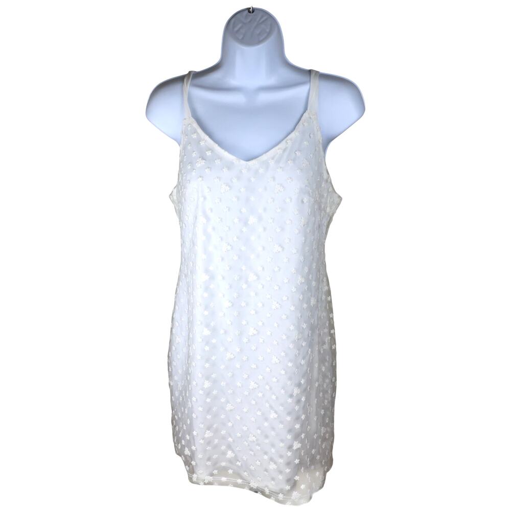 Mi Ami White Sheer Floral Tie Strap Mini Dress Women’s Size L Summerr